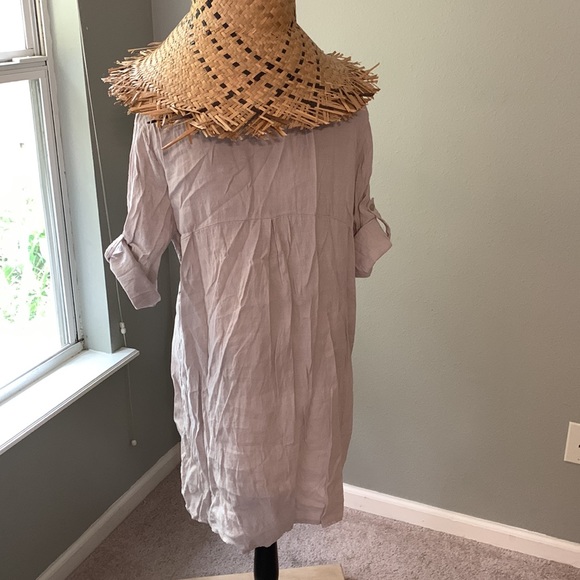 Elena Baldi Linen Shirt Dress Natural color 3/4 Button Up Size Small - Picture 3 of 8